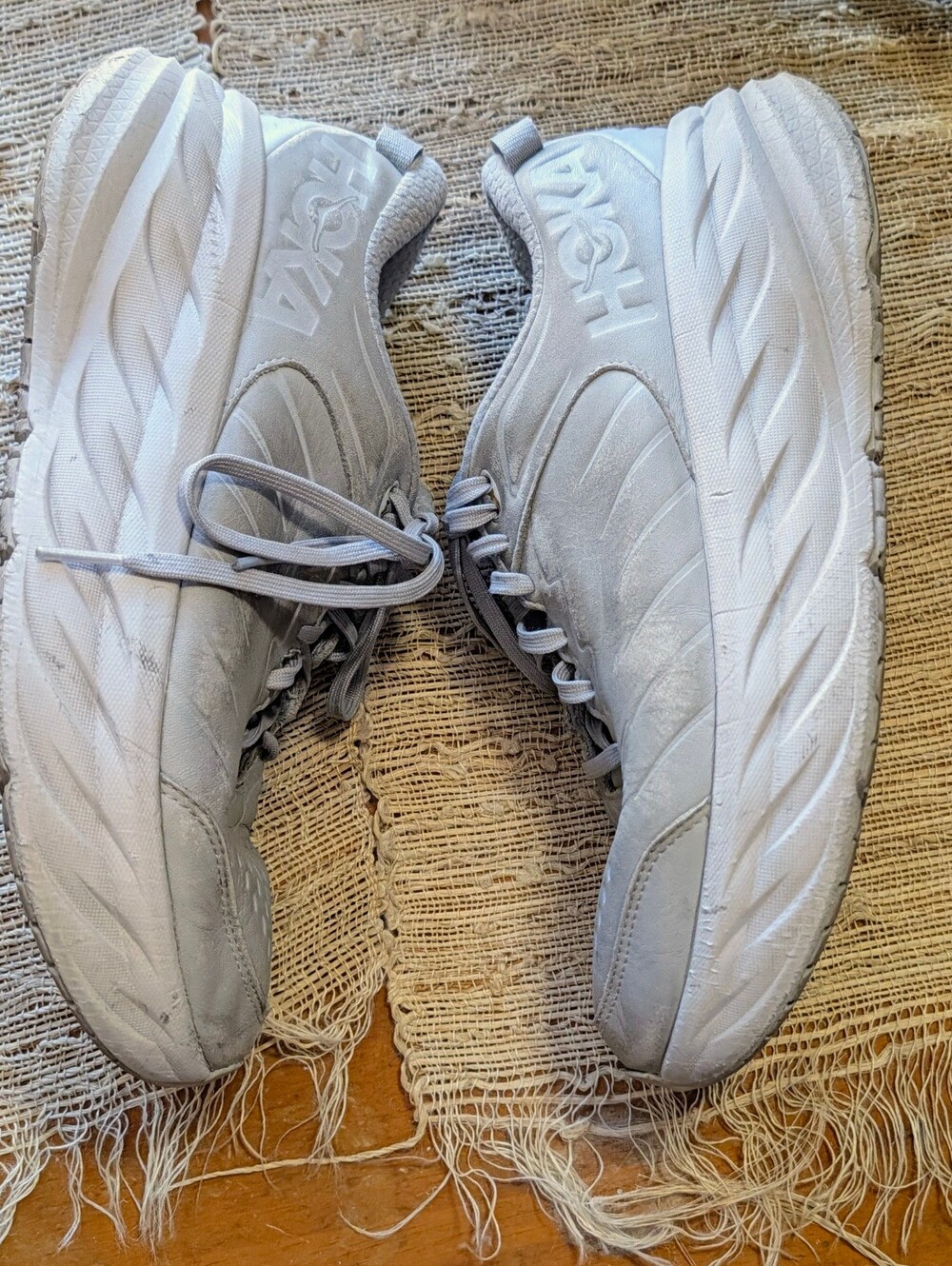 Hoka Light Gray Bondi SR Leather Sneakers READ